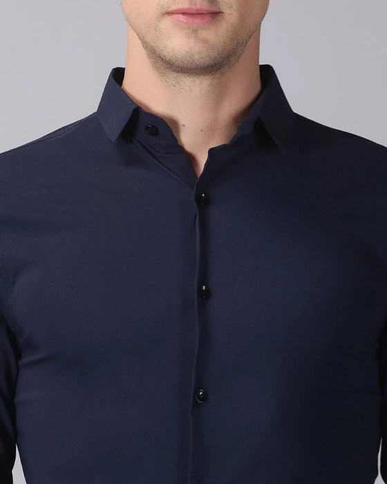 Navy Blue Premium Solid Stretch Shirt