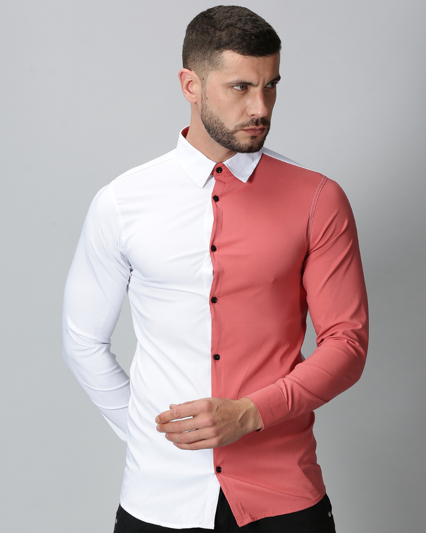 Men's Dual Color Stretch Shirt (White , Pink)