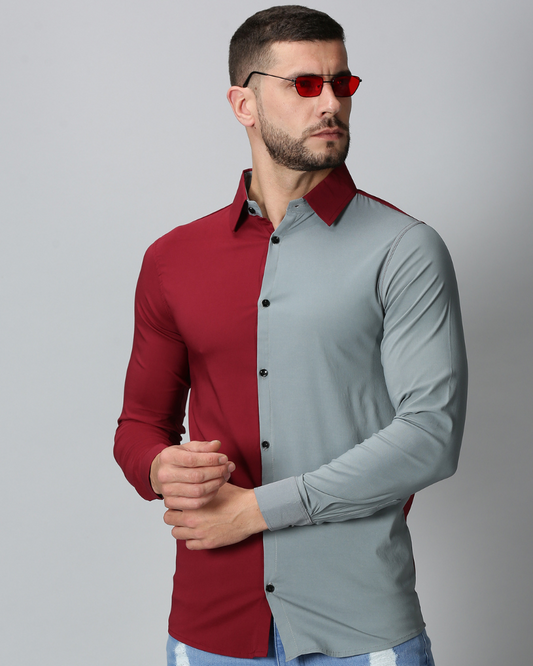 Men's Dual Color Stretch Shirt (Maroon , Grey)