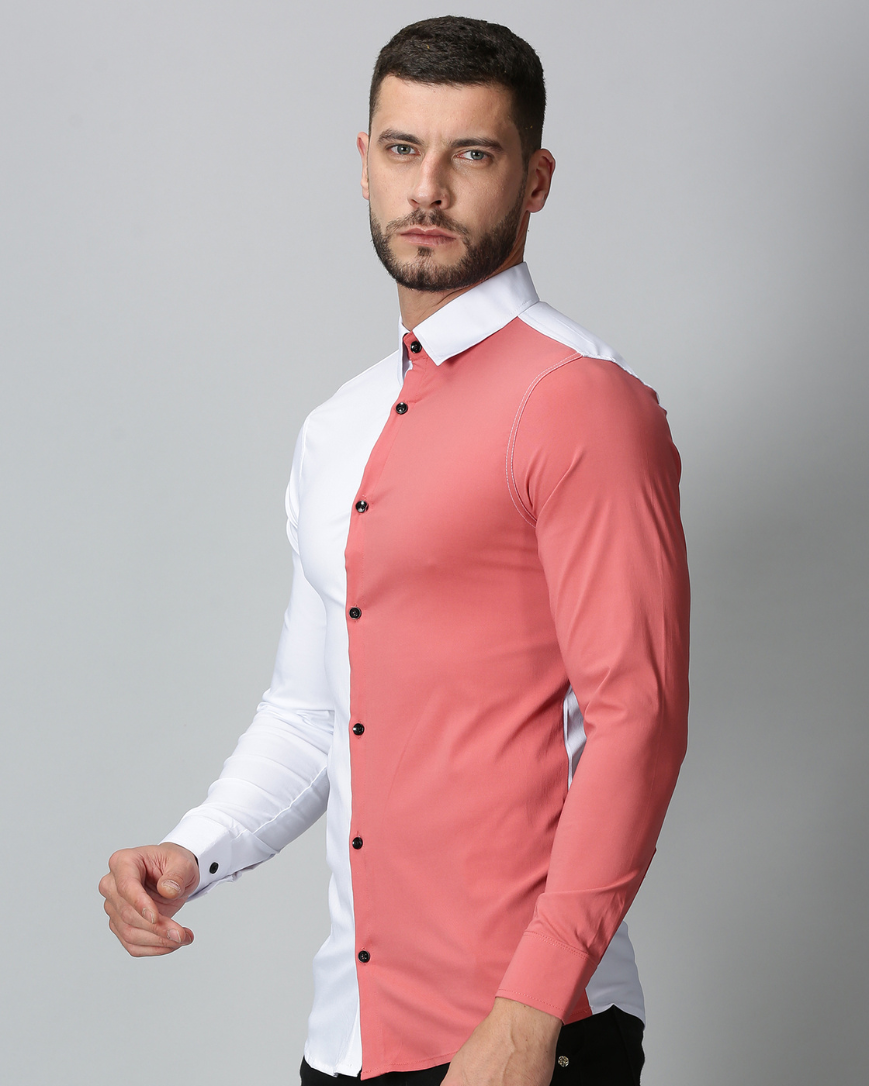 Men's Dual Color Stretch Shirt (White , Pink)