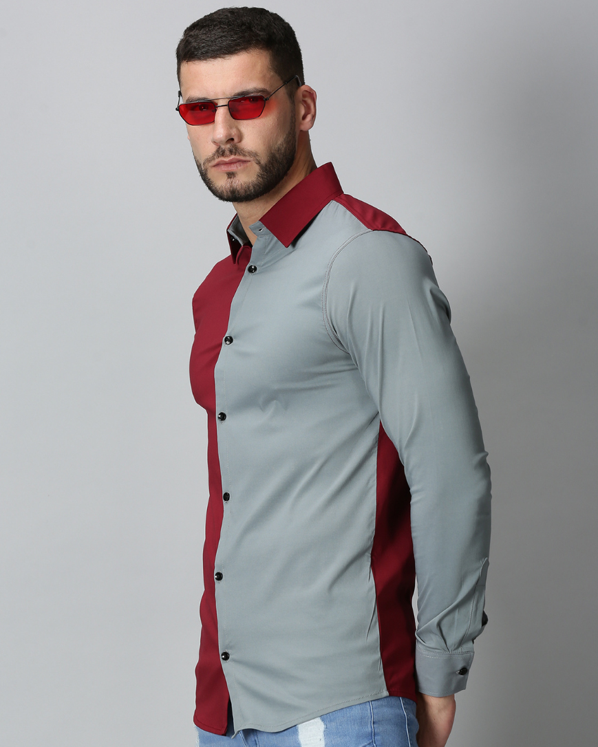 Men's Dual Color Stretch Shirt (Maroon , Grey)