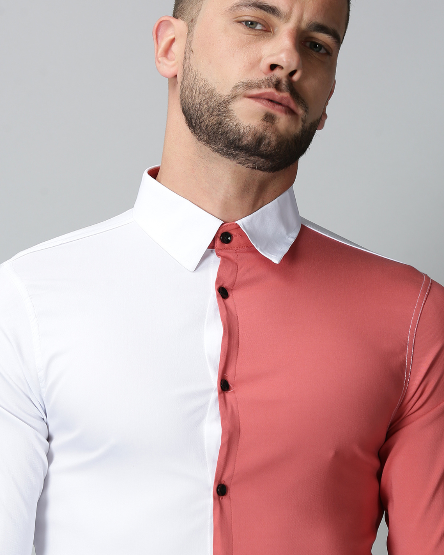 Men's Dual Color Stretch Shirt (White , Pink)