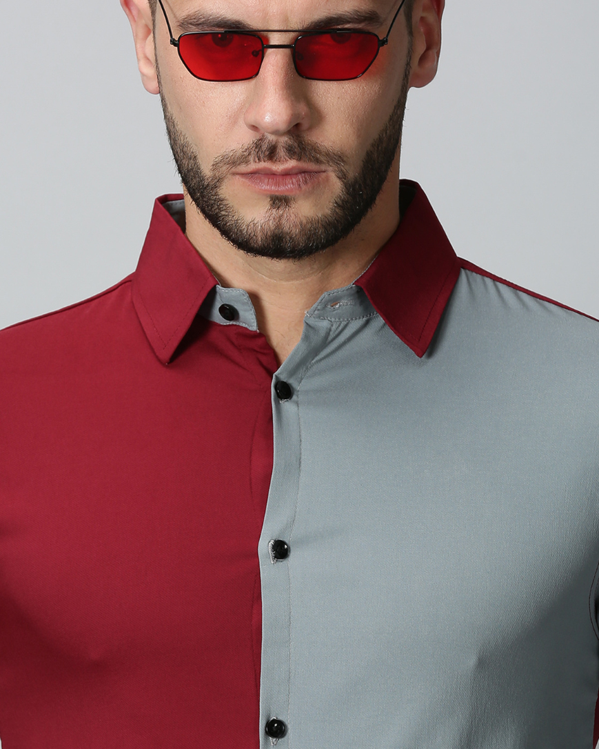 Men's Dual Color Stretch Shirt (Maroon , Grey)