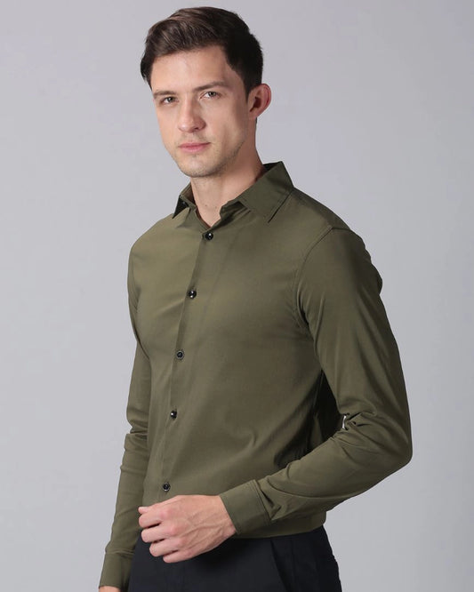 Olive Green Premium Solid Stretch Shirt