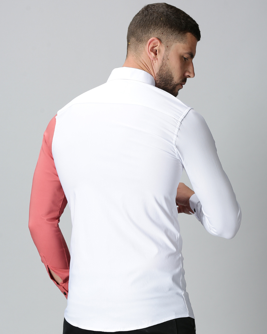 Men's Dual Color Stretch Shirt (White , Pink)