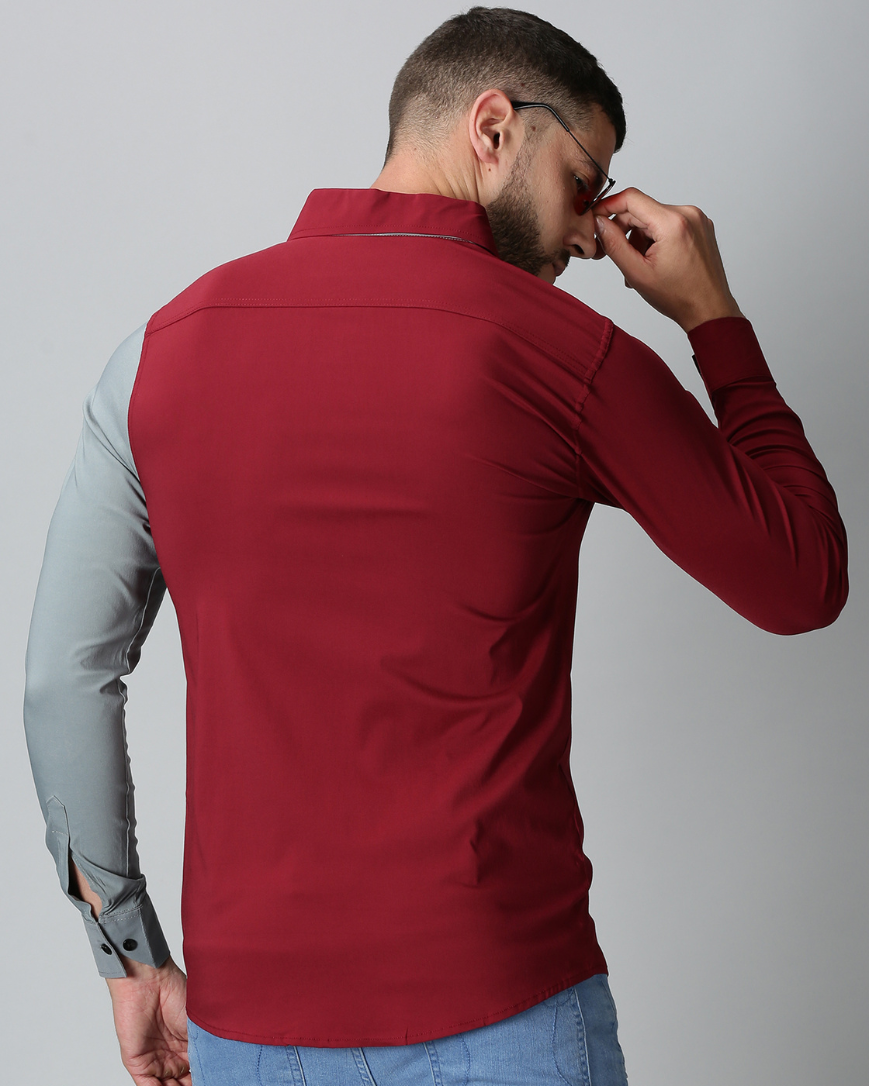 Men's Dual Color Stretch Shirt (Maroon , Grey)