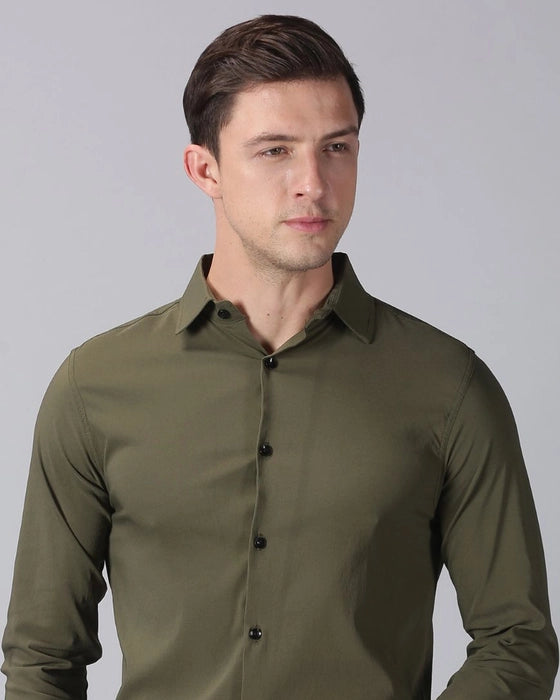 Olive Green Premium Solid Stretch Shirt