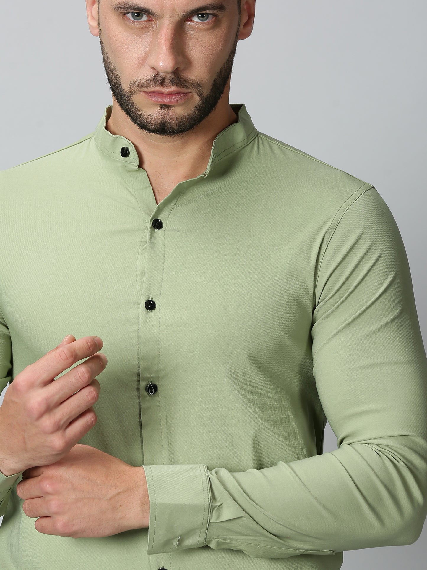 Light Green Mandarin Collared Stretch Shirt