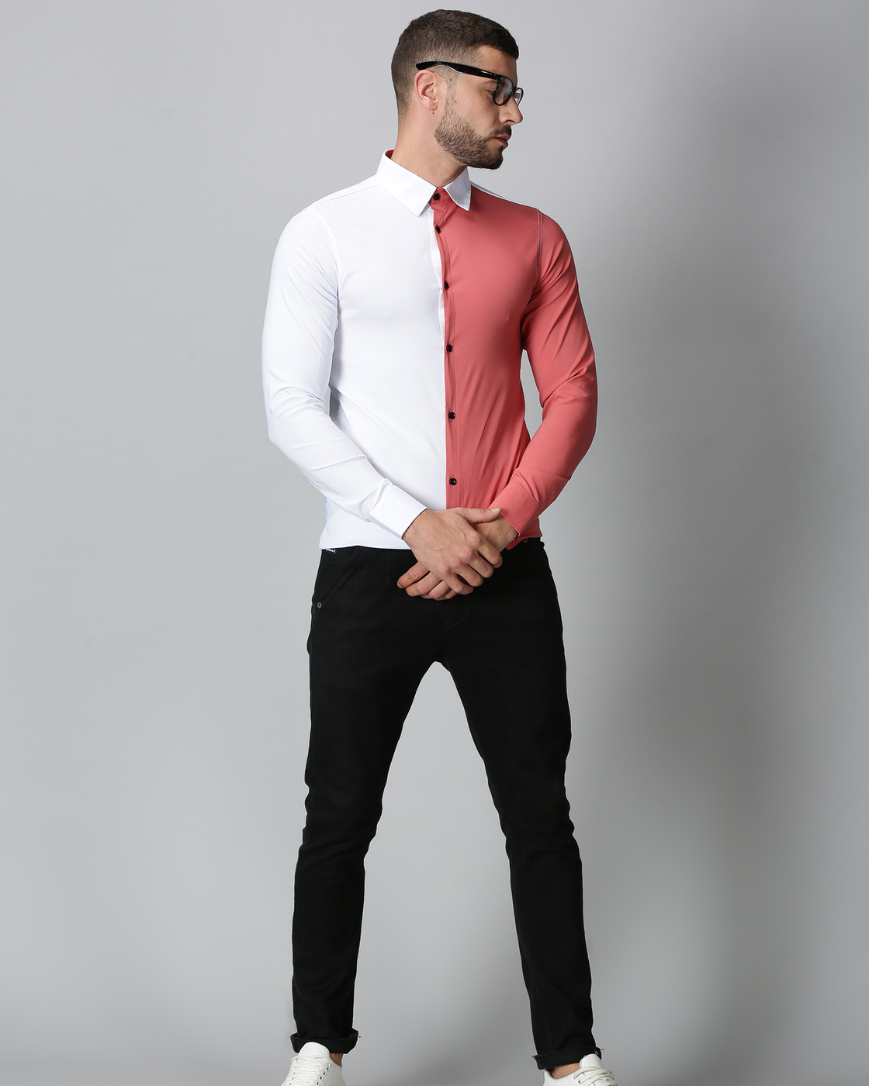 Men's Dual Color Stretch Shirt (White , Pink)