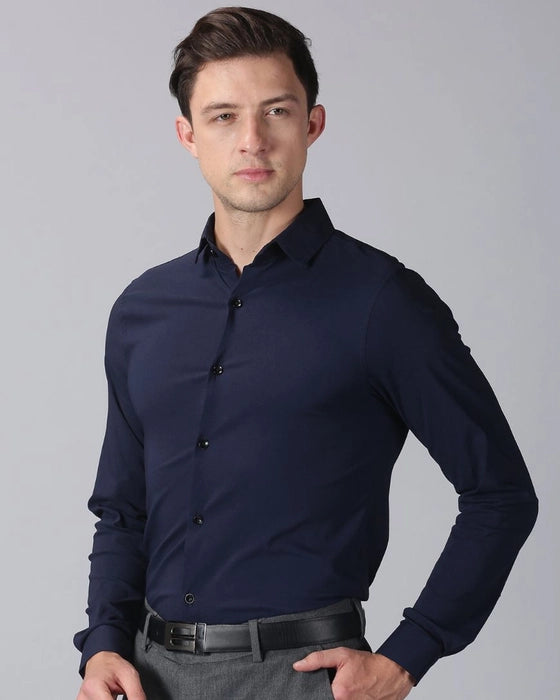 Navy Blue Premium Solid Stretch Shirt