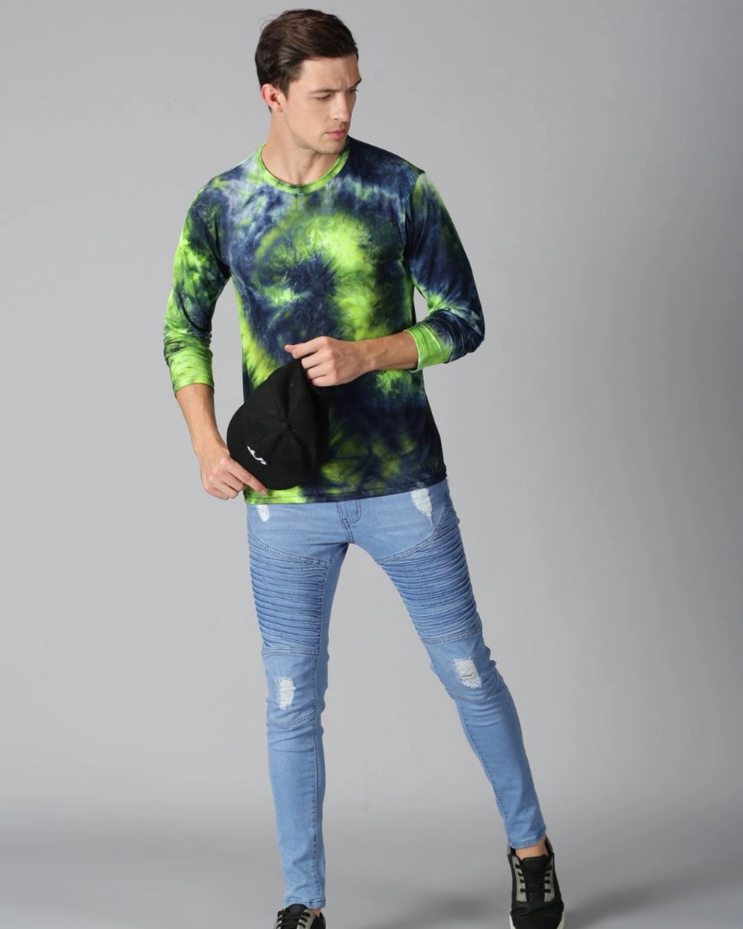 Navy and Green Tie and Dye Full-sleeve T-shirt