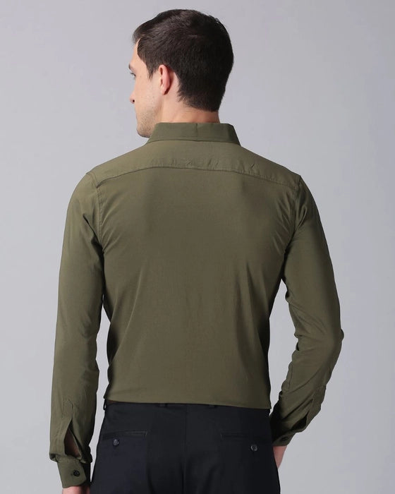 Olive Green Premium Solid Stretch Shirt