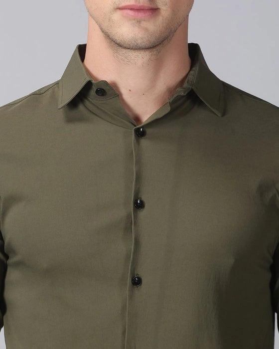 Olive Green Premium Solid Stretch Shirt