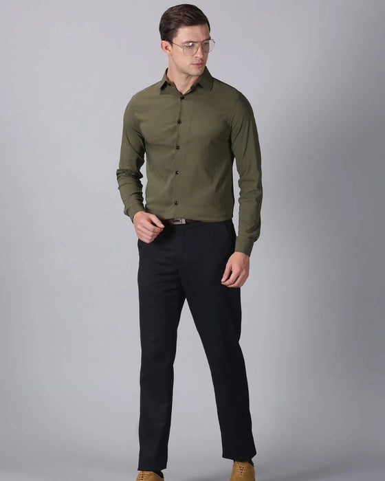 Olive Green Premium Solid Stretch Shirt