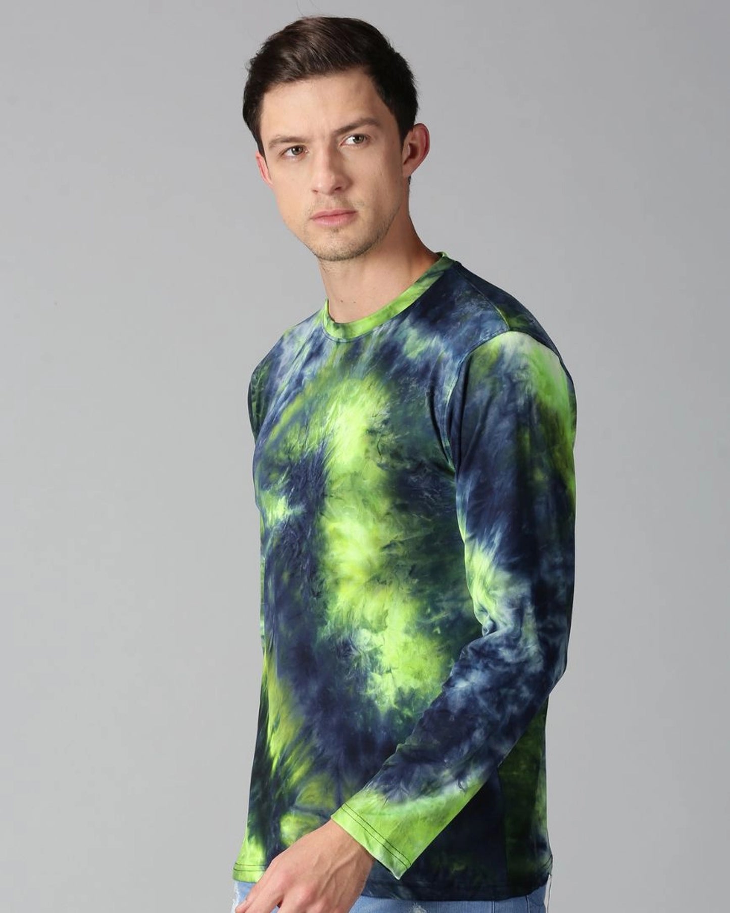 Navy and Green Tie and Dye Full-sleeve T-shirt