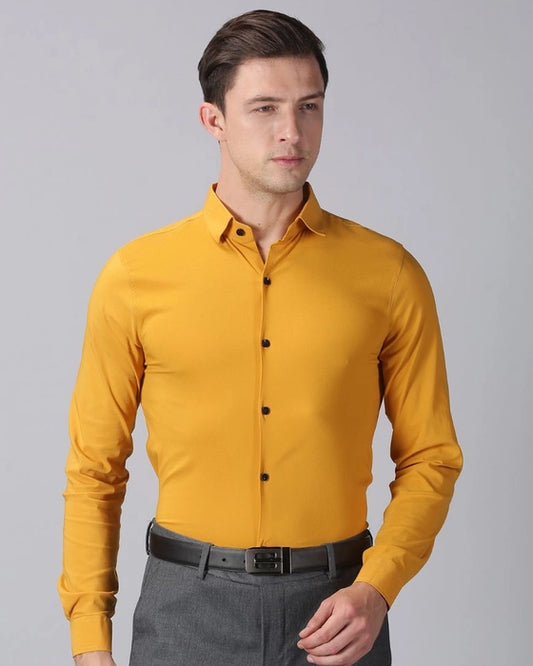 Mustard Yellow Premium Solid Stretch Shirt