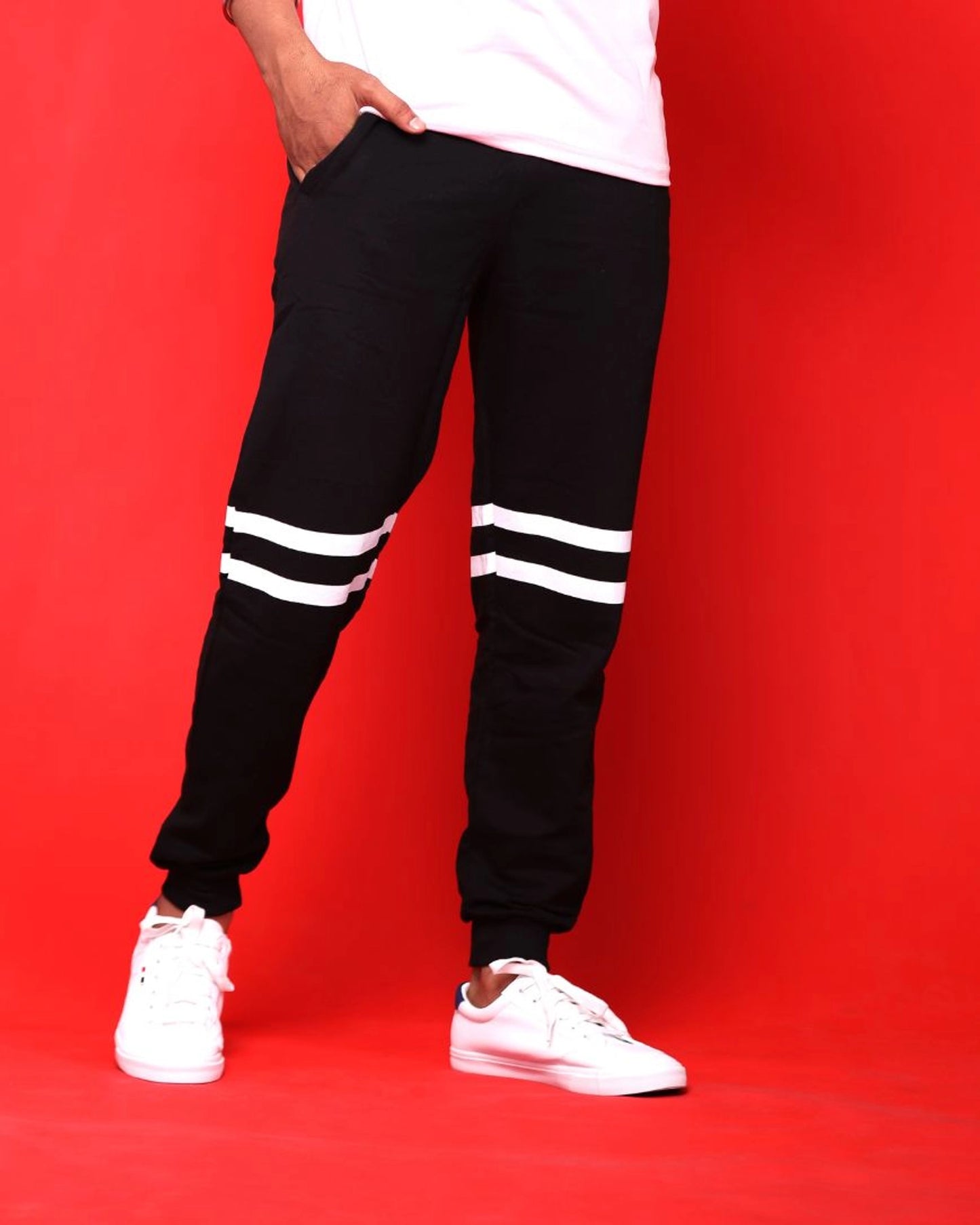 Calf Striped Black Joggers