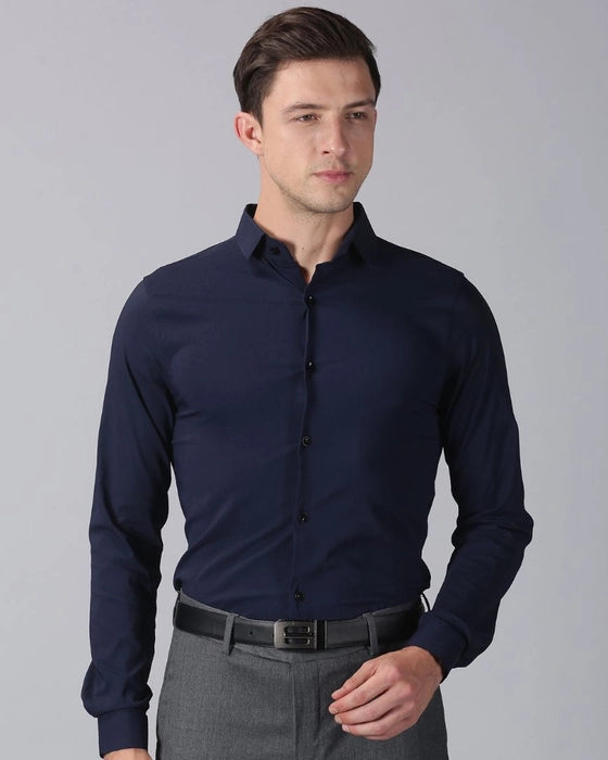 Navy Blue Premium Solid Stretch Shirt