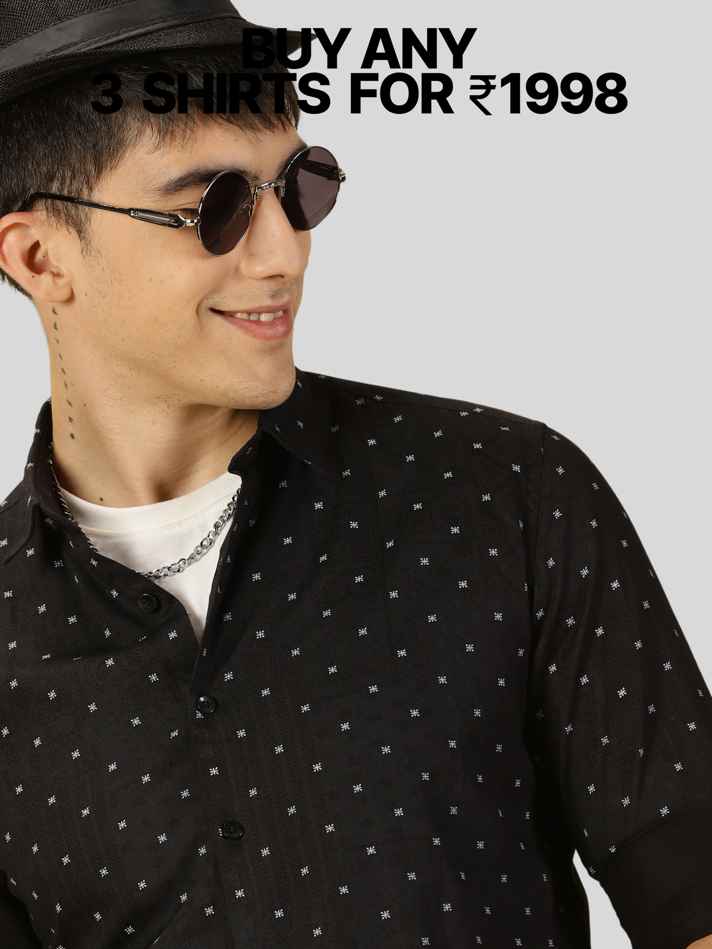 Cotton Satin Printed Black Shirt