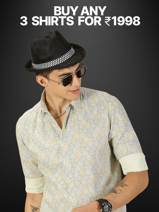 Cotton Linen Printed Light Yellow Shirt