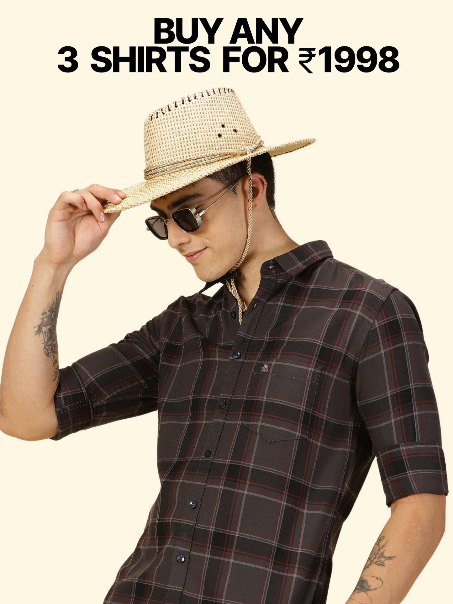 Giza Cotton Checks Dark Grey Shirt